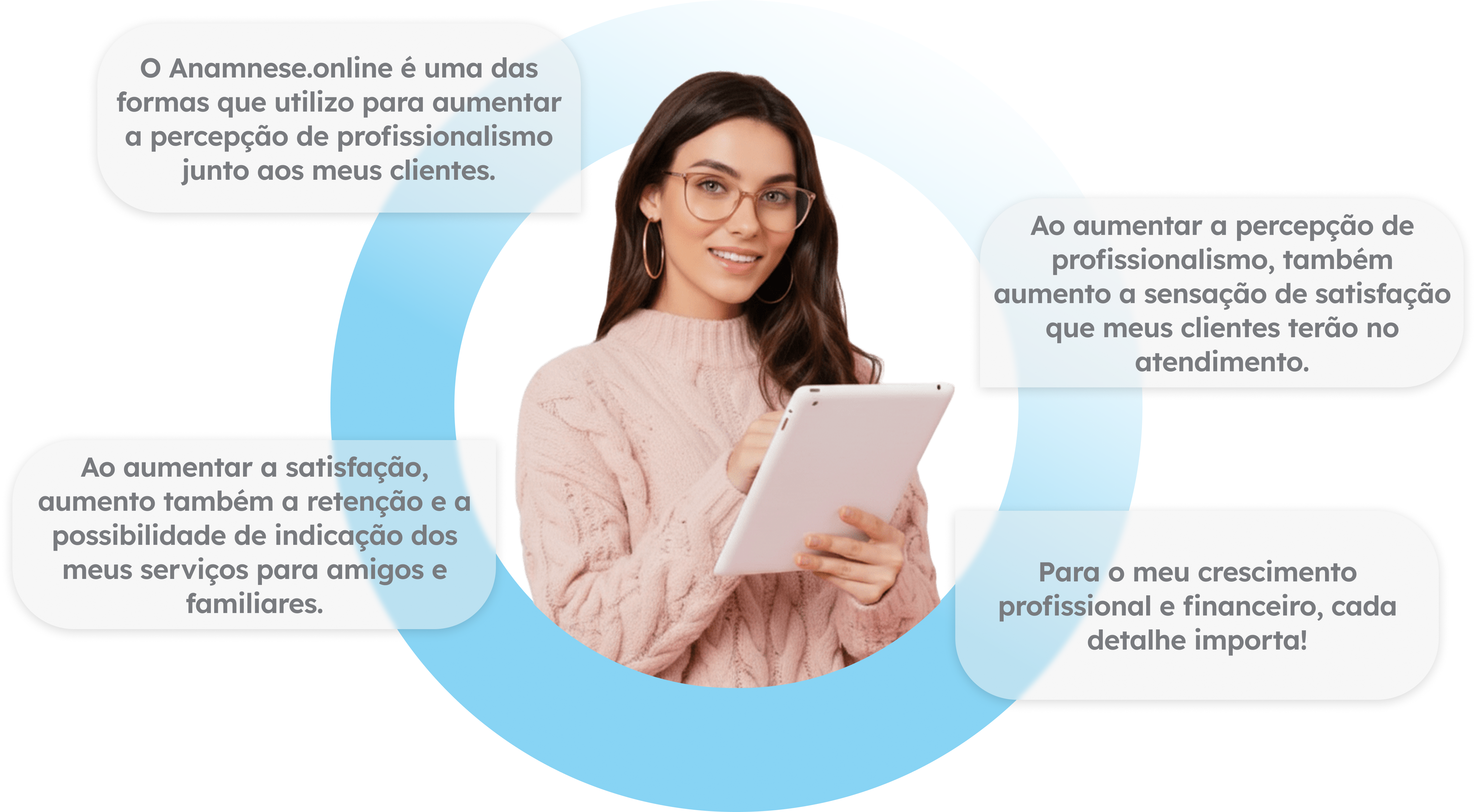 Profissional usando tablet com sistema Anamnese.online